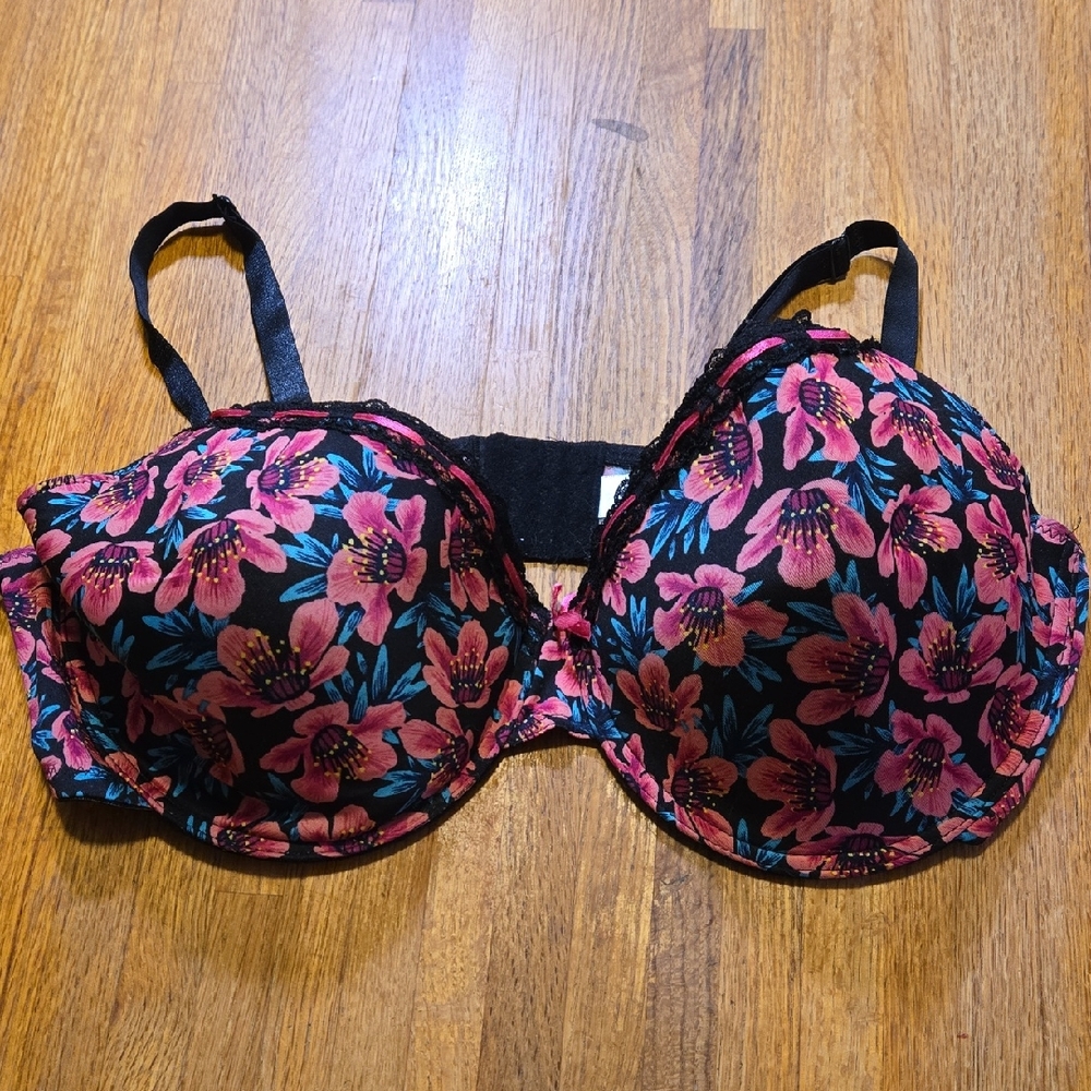 Just Be Women 44D Black Pink Floral Underwired Lightly Padded Bra‎